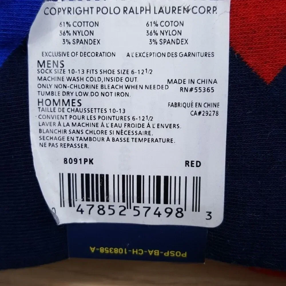 POLO RALPH LAUREN Crew Dress Socks Mens Blue Red Grey Argyle 3-Pack Cotton Blend